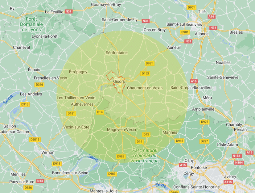 Carte-Gisors Carte de la zone de livraison sur Gisors, Etrepagny, Serifontaine et Magny en Vexin