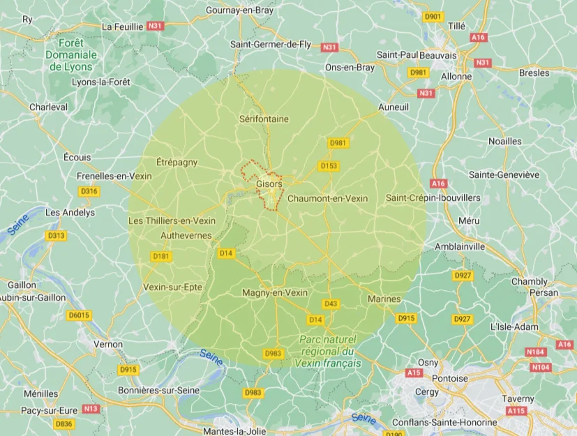 Carte-Gisors Carte de la zone de livraison sur Gisors, Etrepagny, Serifontaine et Magny en Vexin